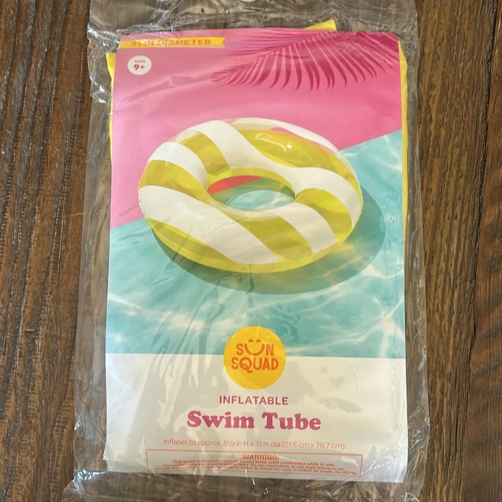 Lot of 3 inflatable swim tubes.  Blue / Green / Yellow striped round tubes. - Picture 5 of 5